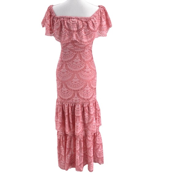 Gianni Bini NEW Womens Size XS Tiered Lace Off-the-Shoulder Maxi Dress in Pink - Picture 2 of 9